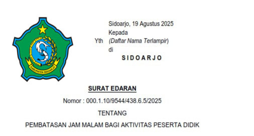 Sidoarjo Berlakukan Jam Malam untuk Peserta Didik, Upaya Cegah Kenakalan Remaja dan Wujudkan Kabupaten Ramah Anak