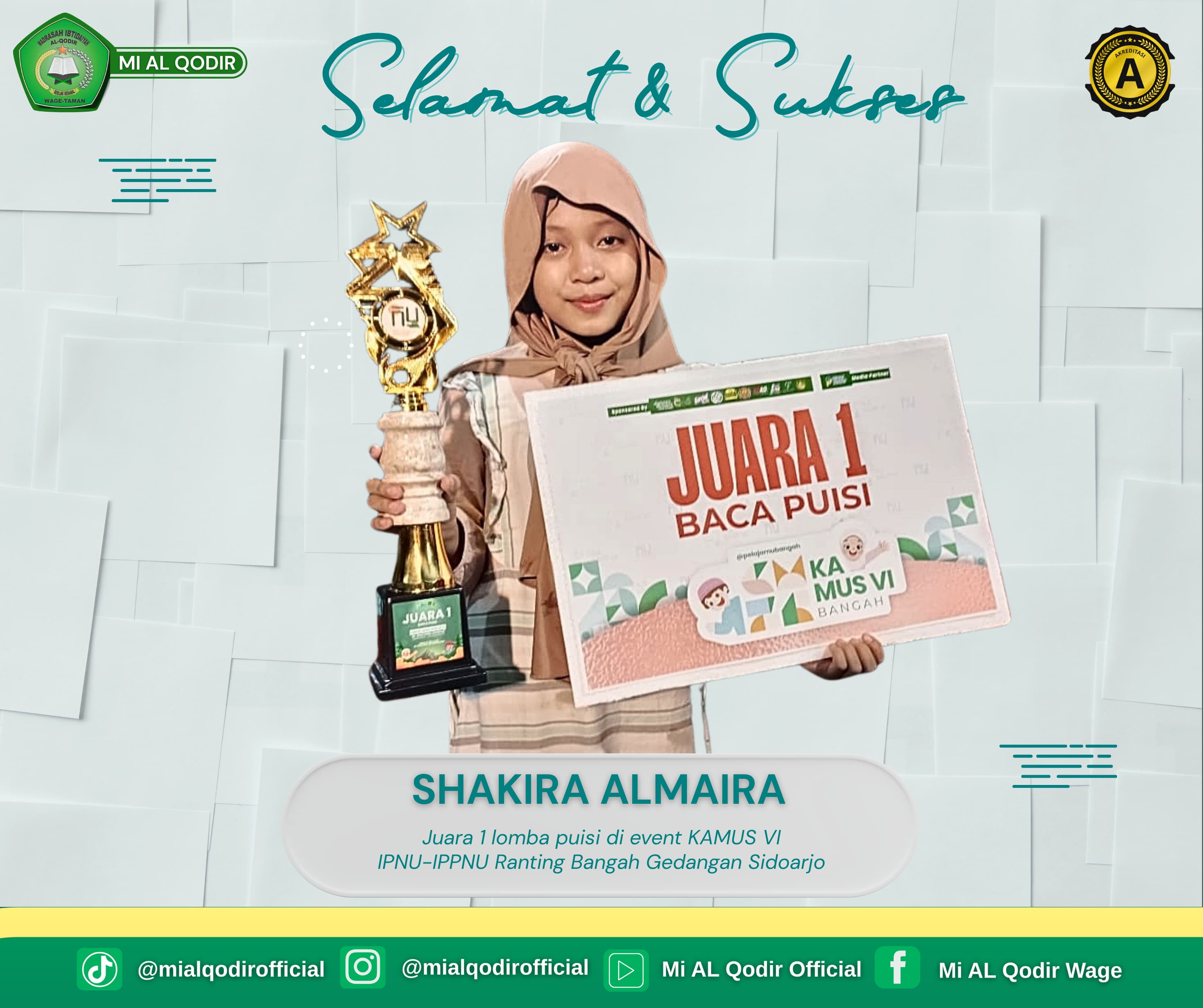Ananda Shakira Amairah meraih Juara I Lomba puisi
